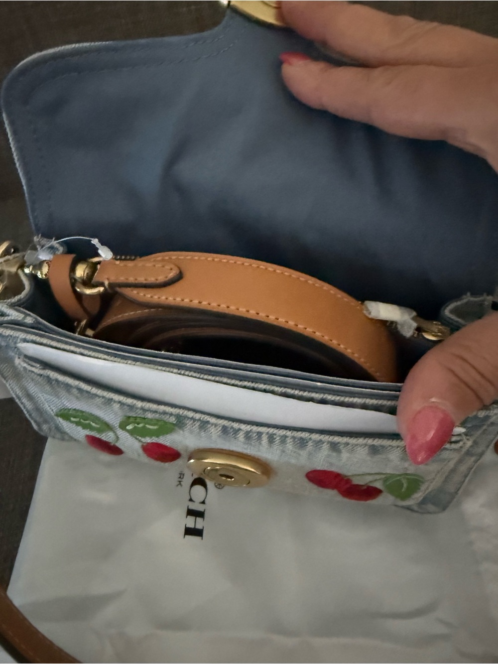 Coach Denim Cherry Tabby 20 with Gold 'C' Hardware - Picture 6 of 9